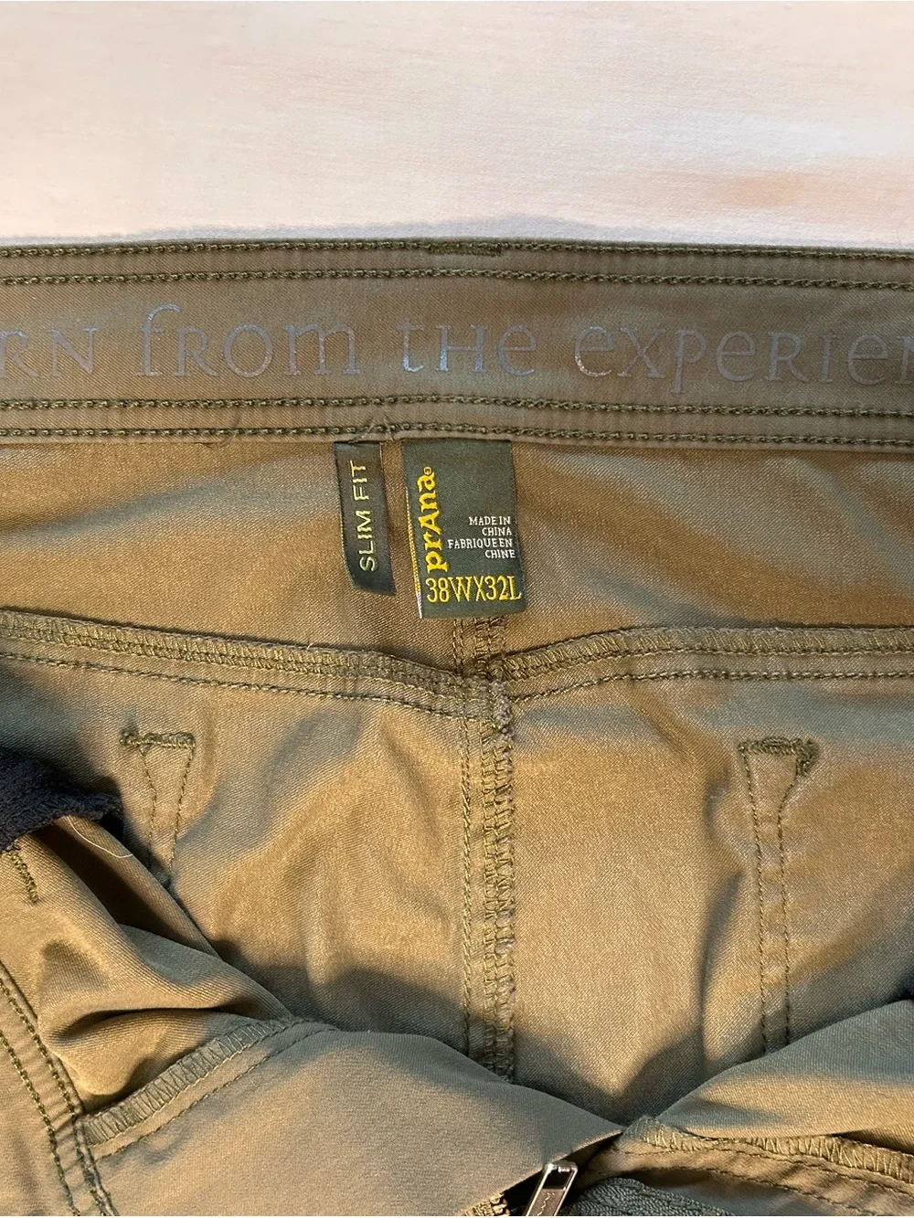 prAna Pants Mens 38x32 Slim Fit Olive Green Stretch Outdoor Travel